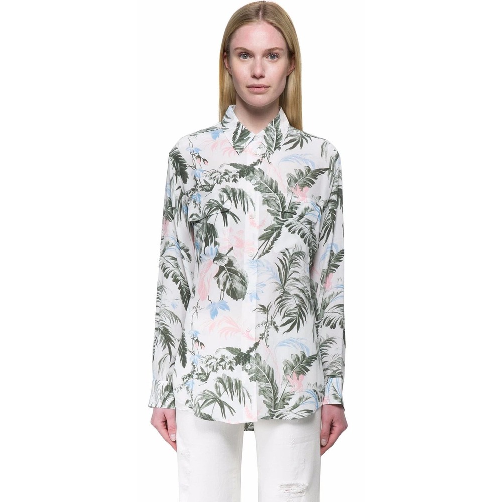EQUIPMENT Femme 100% Silk Signature Blouse Small S Palm Tropical Afternoon Luau